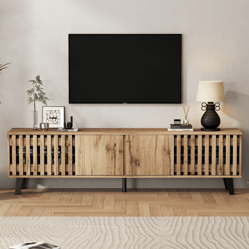 Móvel de TV 180 cm de painel de partículas com 4 portas,natural Móvel de TV 180 cm de painel de partículas com 4 portas,natural