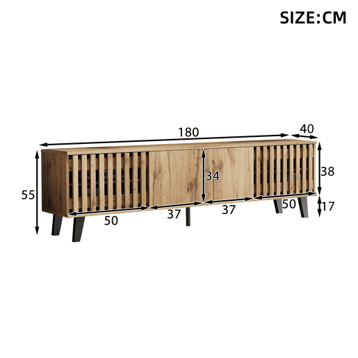 Móvel de TV 180 cm de painel de partículas com 4 portas,natural Móvel de TV 180 cm de painel de partículas com 4 portas,natural