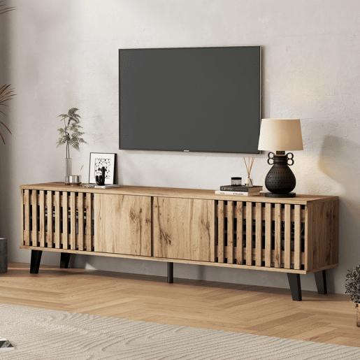 Móvel de TV 180 cm de painel de partículas com 4 portas,natural Móvel de TV 180 cm de painel de partículas com 4 portas,natural