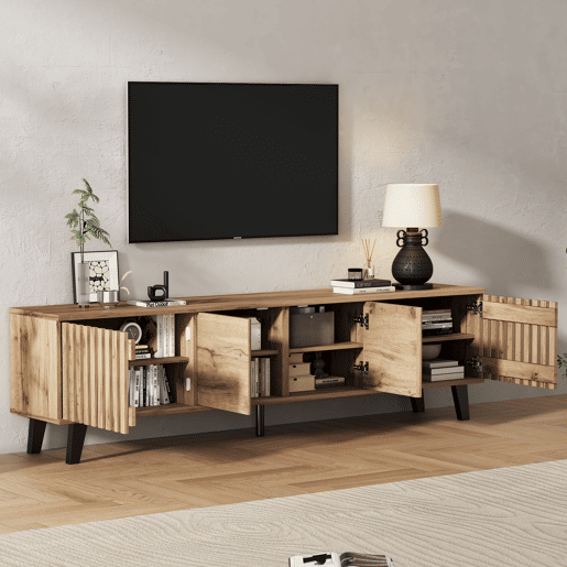 Móvel de TV 180 cm de painel de partículas com 4 portas,natural Móvel de TV 180 cm de painel de partículas com 4 portas,natural