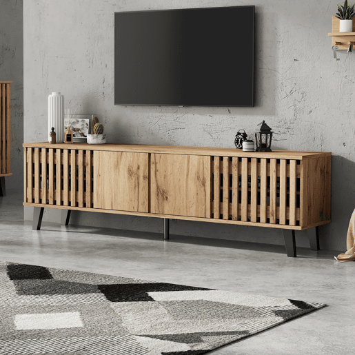 Móvel de TV 180 cm de painel de partículas com 4 portas,natural Móvel de TV 180 cm de painel de partículas com 4 portas,natural