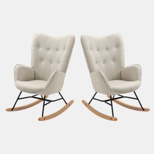 Cadeiras De Balanço Em Tecido Bege Com Encosto Alto Ergonómico E Pernas Curvas Em Madeira, Design Moderno Para Sala Ou Quarto Infantil, Conjunto De 2, Suporta Até 120 Kg, Cadeira De Amamentação Com Assento Acolchoado Para Máximo Conforto