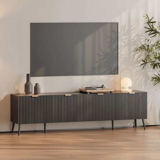 Mesa TV Nand com 4 portas 180x35x51 cm Preto en.casa