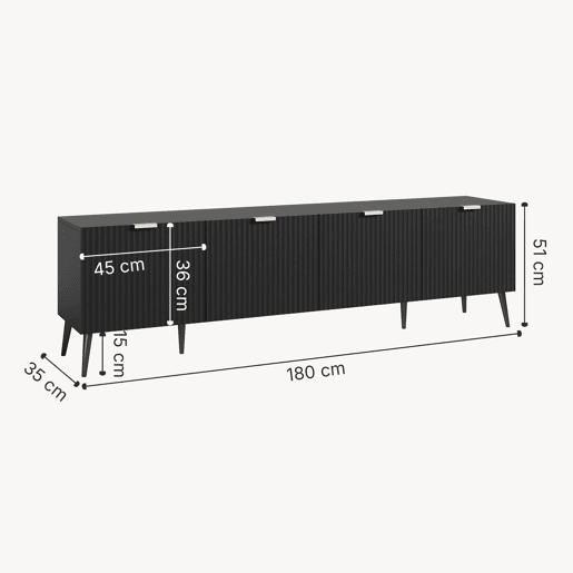 Mesa TV Nand com 4 portas 180x35x51 cm Preto en.casa