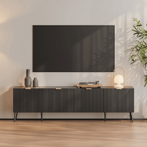 Mesa TV Nand com 4 portas 180x35x51 cm Preto en.casa