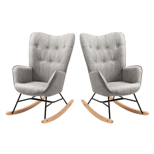Cadeiras De Balanço Em Tecido Cinzento Com Encosto Alto Ergonómico E Pernas Curvas Em Madeira, Design Moderno Para Sala Ou Quarto Infantil, Conjunto De 2, Suporta Até 120 Kg, Assento Acolchoado Ideal Para Amamentação, Leitura E Relaxamento