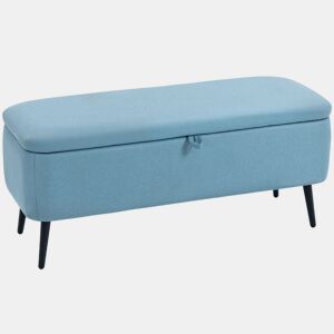 HOMCOM Banco de Armazenamento Estofado em Linho com Tampa Abatível e Pés de Aço para Dormitório Sala de Estar Entrada Carga Máxima 150kg 101x38,5x44,5 cm Azul Claro