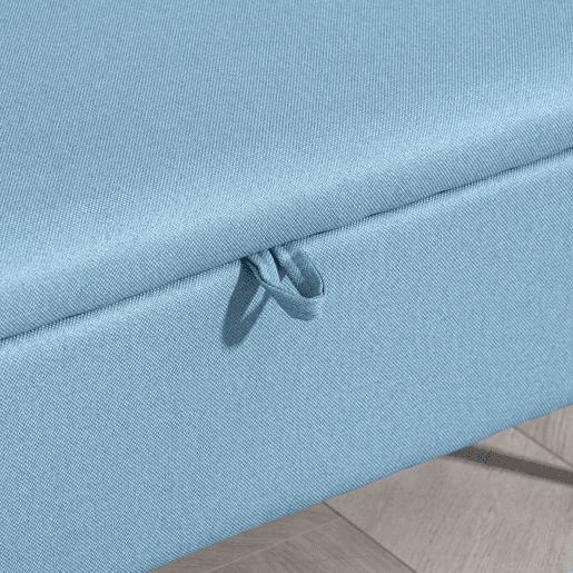 HOMCOM Banco de Armazenamento Estofado em Linho com Tampa Abatível e Pés de Aço para Dormitório Sala de Estar Entrada Carga Máxima 150kg 101x38,5x44,5 cm Azul Claro