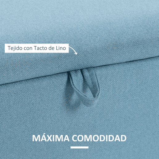 HOMCOM Banco de Armazenamento Estofado em Linho com Tampa Abatível e Pés de Aço para Dormitório Sala de Estar Entrada Carga Máxima 150kg 101x38,5x44,5 cm Azul Claro