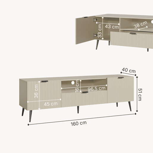 Mesa TV Nand com gaveta e 2 portas 160x40x51 cm cor de areia en.casa