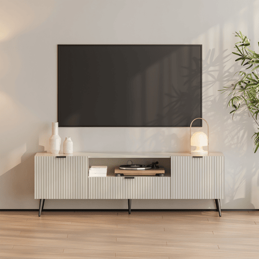 Mesa TV Nand com gaveta e 2 portas 160x40x51 cm cor de areia en.casa