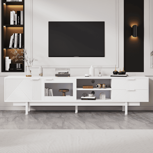 Móvel de TV 200 cm de painel de partículas com 2 portas e 2 gavetas,branco