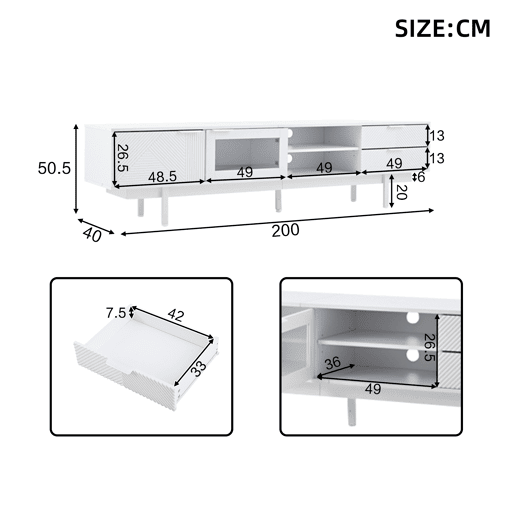 Móvel de TV 200 cm de painel de partículas com 2 portas e 2 gavetas,branco