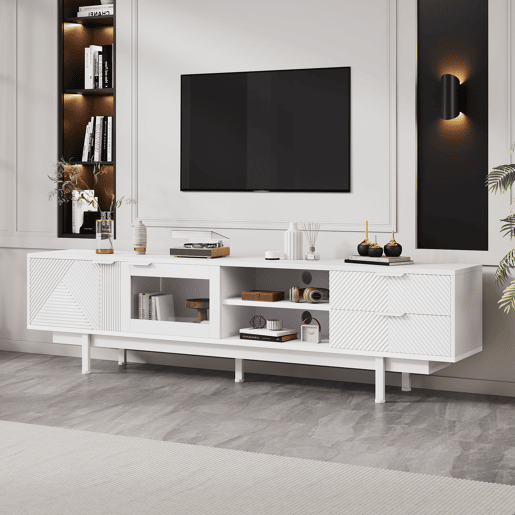 Móvel de TV 200 cm de painel de partículas com 2 portas e 2 gavetas,branco