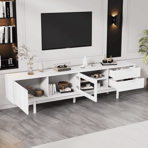 Móvel de TV 200 cm de painel de partículas com 2 portas e 2 gavetas,branco