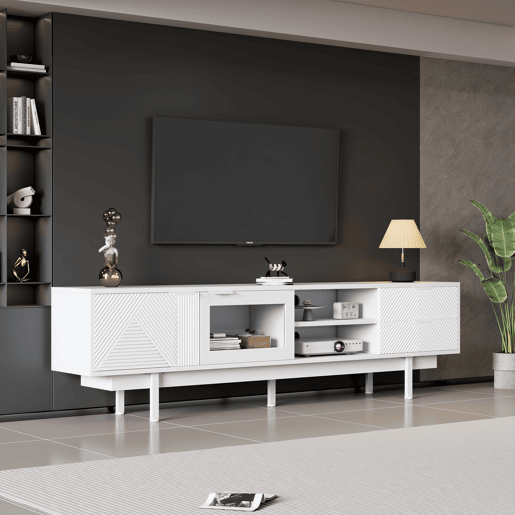 Móvel de TV 200 cm de painel de partículas com 2 portas e 2 gavetas,branco