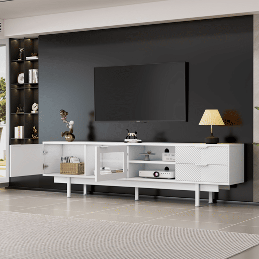 Móvel de TV 200 cm de painel de partículas com 2 portas e 2 gavetas,branco