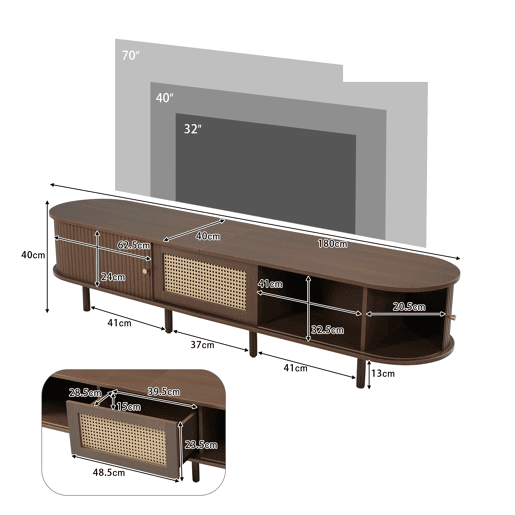 Móvel de TV 180 cm de mdf com 2 portas,noz
