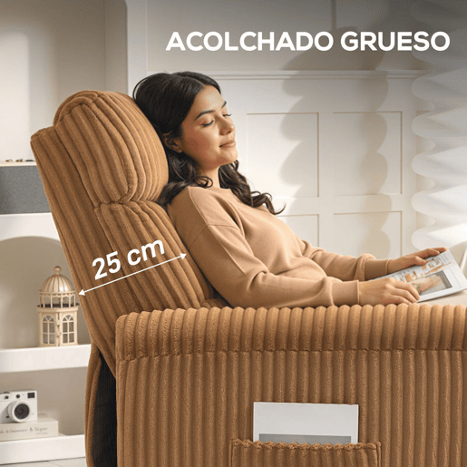 HOMCOM Poltrona Relax Reclinável Poltrona Reclinável Manual Estofada em Veludo Instalação Rápida Apoio para Pés Acolchoamento Grosso Para Sala de Estar Quarto Escritório 73x86x100 cm Marrom