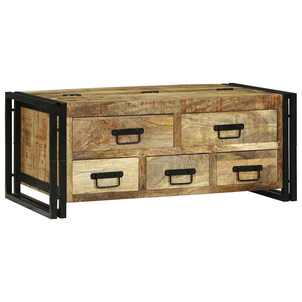 Mesa de café con cajón marrón madera maciza de mango rugosa