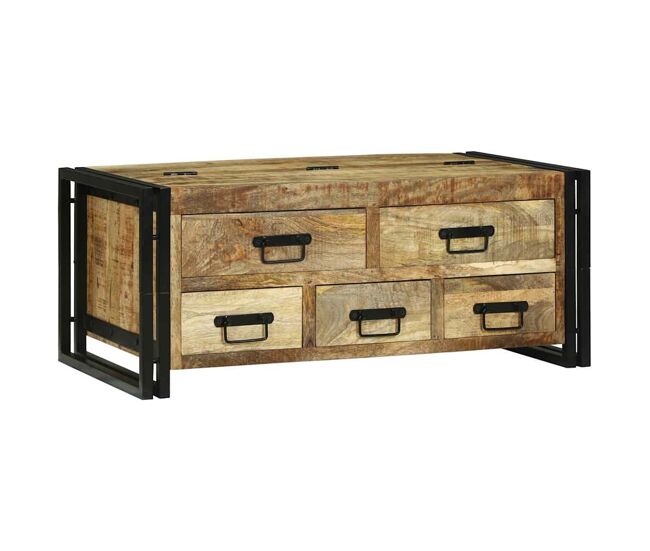 Mesa de café con cajón marrón madera maciza de mango rugosa