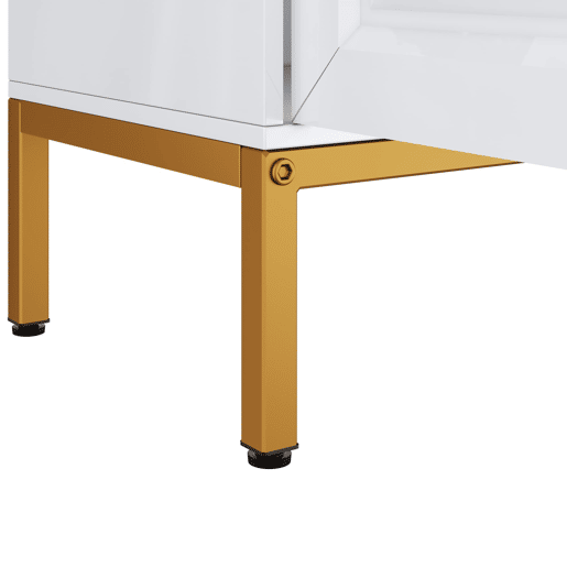 Aparador 140x80x40 cm - Elemento de arrumação de alto brilho, com prateleiras, puxadores e pés dourados - Branco