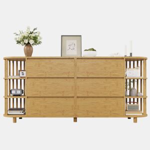 Aparador Comoda 160 cm - Design romano com colunas e prateleiras de bambu - Carvalho