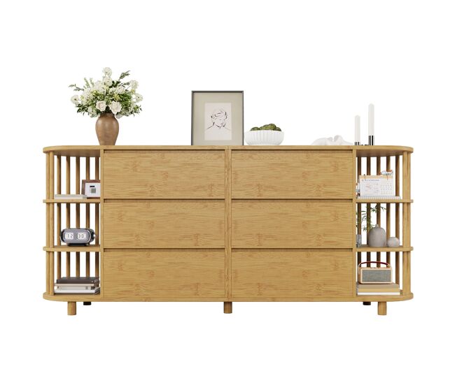 Comoda sideboard 160 cm - diseño romano con columnas y estantes de bambú - roble