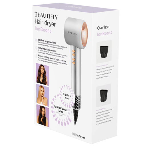 Beautifly Secador de Cabelo IonBoost 1600 W Cinza, Ionização Avançada, Secagem Rápida