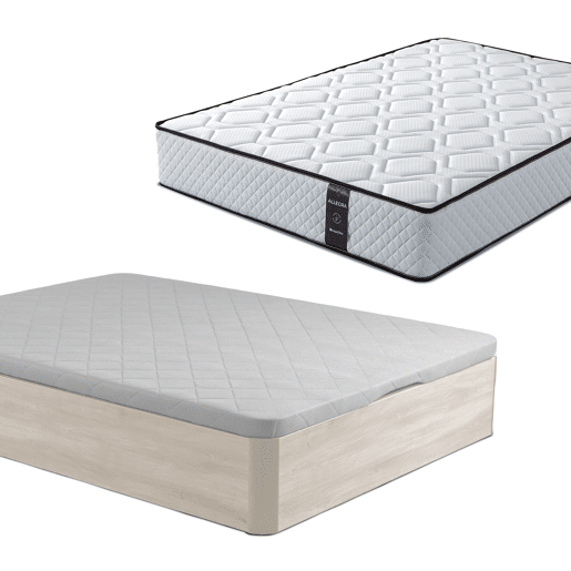 Conjunto Canapé 90x190 + Colchón - Canapé abatible con esquinas redondeadas 28 cm de almacenamiento + Colchón de muelles ensacados con viscoelástica Allegra (Doble Cara)