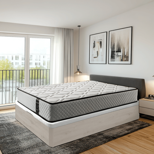 Conjunto Canapé 90x190 + Colchón - Canapé abatible con esquinas redondeadas 28 cm de almacenamiento + Colchón de muelles ensacados con viscoelástica Allegra (Doble Cara)