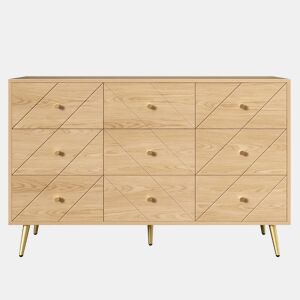 Cômoda moderna com 9 gavetas - Design geométrico elegante - Cor natural
