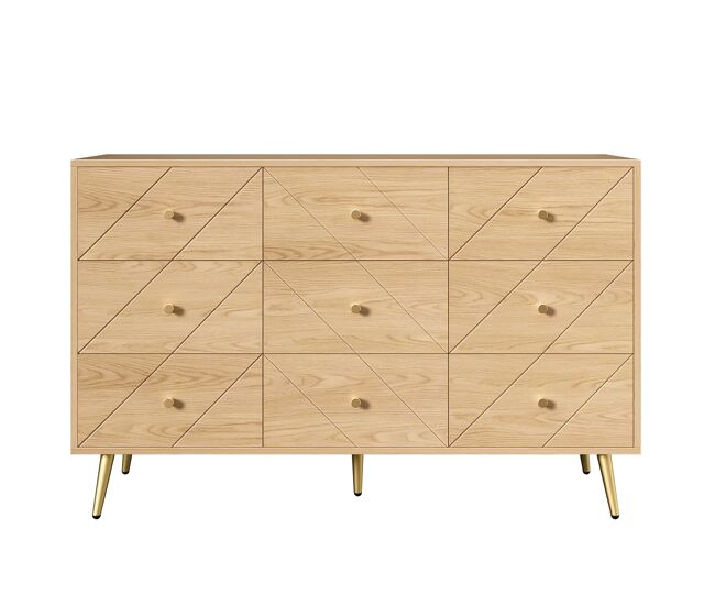 Cómoda moderna 9 cajones - diseño geométrico elegante - color natural