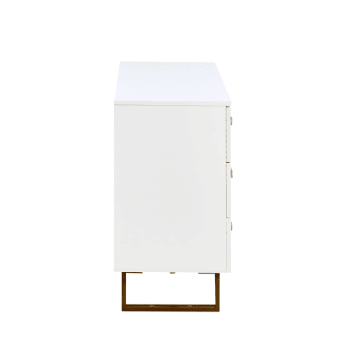 Aparador moderno 120x40x75 cm - 6 gavetas, design elegante, MDF e aço, branco e detalhes dourados