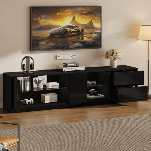 Móvel de TV 160 cm de mdf com 1 porta,2 gavetas e luz led,preto