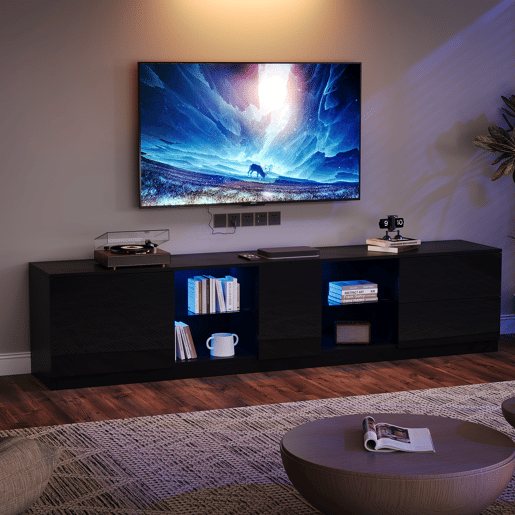 Móvel de TV 160 cm de mdf com 1 porta,2 gavetas e luz led,preto