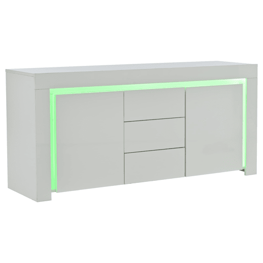 Aparador 140x40x65 cm - 3 gavetas, 2 portas, com LED - Branco