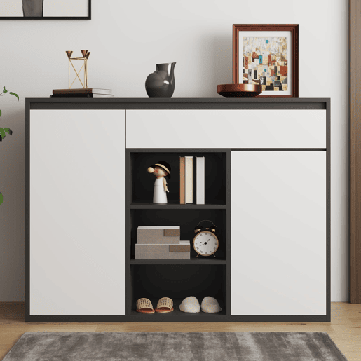 Sapateira 105x39,5x86 cm - 2 portas, 1 gaveta, prateleira ajustável - Preto e Branco