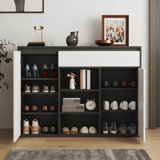 Sapateira 105x39,5x86 cm - 2 portas, 1 gaveta, prateleira ajustável - Preto e Branco