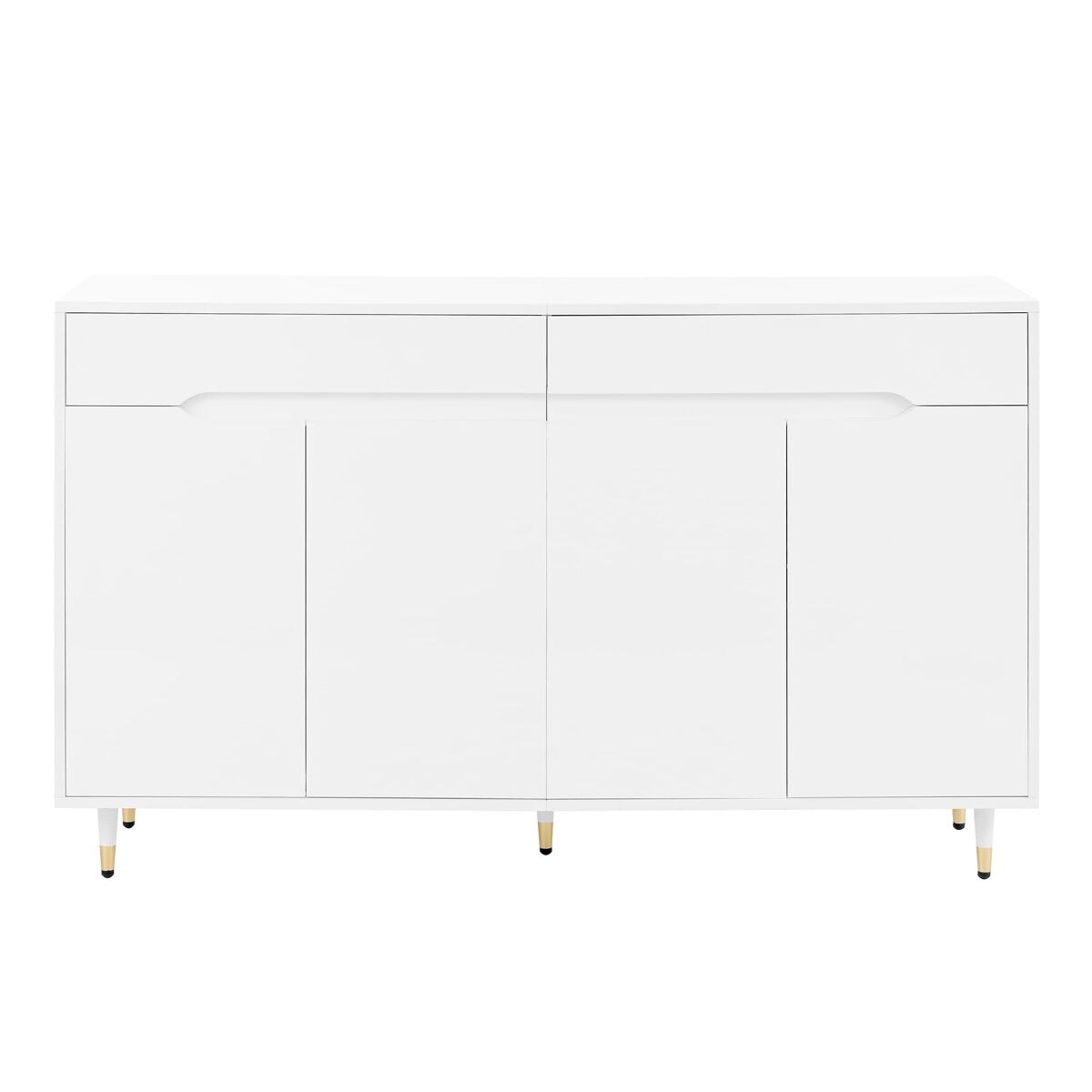 Zapatero moderno - 2 puertas y 2 cajones con estantes ajustables, patas doradas, capacidad 18-24 pares - color dorado y blanco