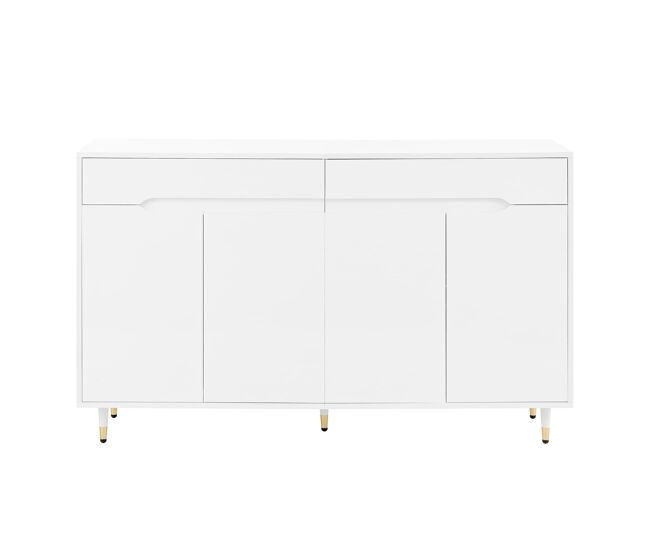Zapatero moderno - 2 puertas y 2 cajones con estantes ajustables, patas doradas, capacidad 18-24 pares - color dorado y blanco