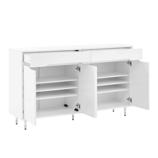 Sapateira moderna - 2 portas e 2 gavetas com prateleiras ajustáveis, pés dourados, capacidade para 18-24 pares - cor dourada e branca