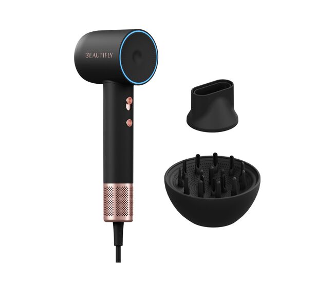 Beautifly secador de pelo velaair negro con pantalla lcd, silencioso y rápido