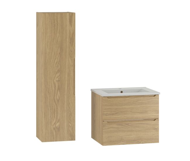 Conjunto mueble bajo lavabo encastrado 60cm y columna viggo madera
