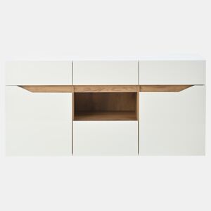 Móvel de sala 140 x 40 x 70 cm - Aparador com 4 gavetas, 2 compartimentos, sem puxadores, com LED - Branco e madeira