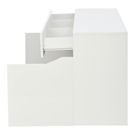 Móvel de sala 140 x 40 x 70 cm - Aparador com 4 gavetas, 2 compartimentos, sem puxadores, com LED - Branco e madeira Móvel de sala 140 x 40 x 70 cm - Aparador com 4 gavetas, 2 compartimentos, sem puxadores, com LED - Branco e madeira