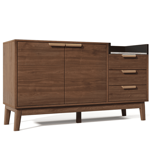 Cómoda de sala 120x77x40 cm - Aberta + 3 gavetas e armário com 2 portas - Robusta em carvalho escuro