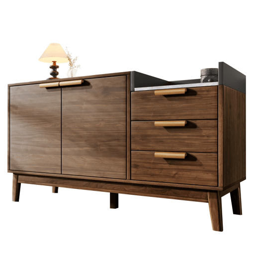 Cómoda de sala 120x77x40 cm - Aberta + 3 gavetas e armário com 2 portas - Robusta em carvalho escuro