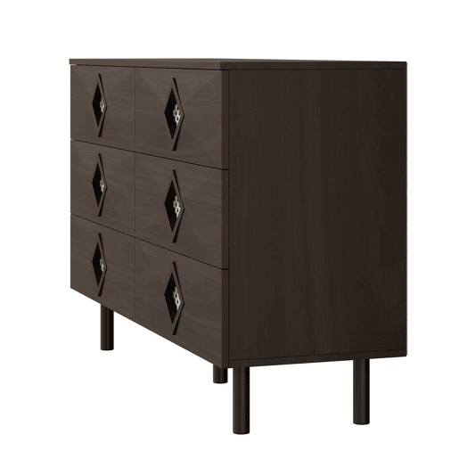 Tocador elegante com 6 gavetas - Puxadores de rattan, ideal para quarto e sala - Nogueira