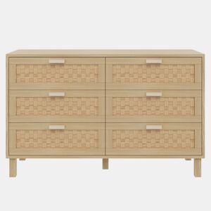 Aparador e cómoda em madeira natural com 6 gavetas - Estilo rattan - Natural